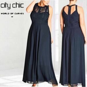 City Chic Panelled Bodice Maxi Dress in French Navy
